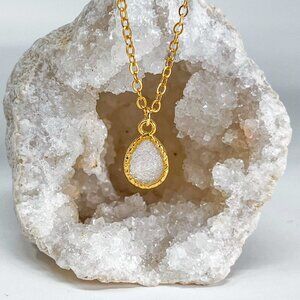 3/$20 14k Gold White Glitter Resin Teardrop Handmade Charm Pendant Necklace